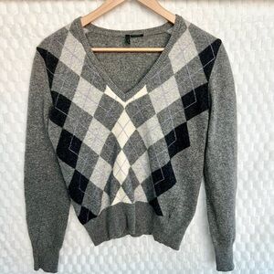 Stile Benetton Argyle Gray/White Campus Pullover Dark Academia Sweater Size XS